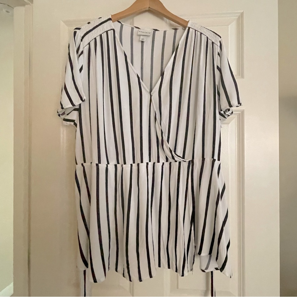 AVA & VIV Striped Peplum Blouse